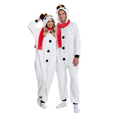 Imagem de HSCTEK Macacão de boneco de neve adulto, pijama de natal feminino masculino, fantasia de boneco de neve da família adolescente médio