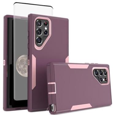 Imagem de Sidande Capa para Galaxy S22 Ultra, Samsung S22 Ultra 5G SM-S908U com protetor de tela de vidro temperado, suporte magnético de camada dupla resistente para carro para Samsung Galaxy S22 Ultra Roxo