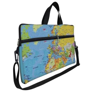 Imagem de Case Capa Maleta Premium Para Notebook Laptop de 17 e 17,3 com Alça de Mão Alça de Ombro e Zíper Lateral - Mapa Mundi Azul