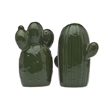 Imagem de STUDIO SILVERSMITHS Conjunto de Saleiro e Pimenta de Porcelana em Forma de Cacto Verde