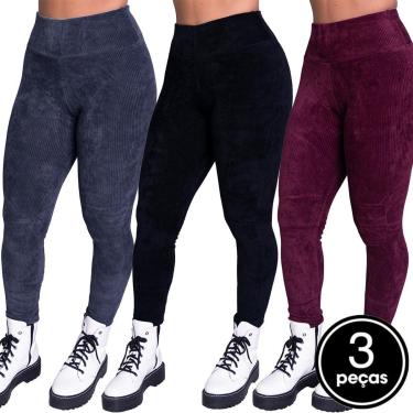 Imagem de Kit 3 Calça Veludo Cotelê Serra e Mar Legging Grossa Cós Alto Inverno Cintura Alta Feminino-Feminino