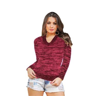 Imagem de Blusa Tricô Tricot Listrada Feminina Suéter Gola V Ref:954-Feminino