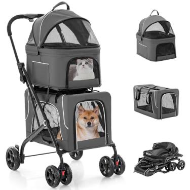 Imagem de Carrinho Passeio Pet Duplo Para Cães E Gatos 3 em 1 Dobrável Grande Porte Até 30kg PC204 (Cinza)
