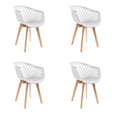 Imagem de Kit 4 Cadeiras Para Mesa De Jantar Cozinha Web Wood Pés Base Em Madeira Maciça (Branco)