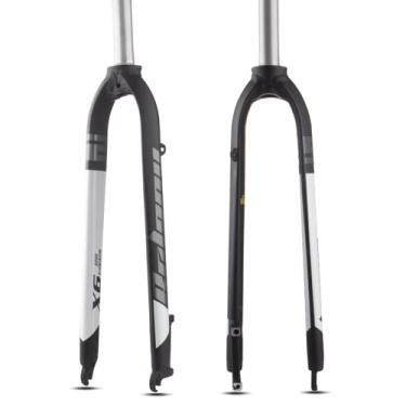 Imagem de BOLANY Garfos de suspensão rígidos para bicicleta 1-1/20.3 cm direção reta sem rosca universal 26/27,5/73.7 cm freio a disco 9 mm QR MTB garfos dianteiros liga de alumínio super leve garfos de