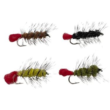 Imagem de Feeder Creek Sortido de minhocas de lã - 12 peças de pesca com mosca molhada/flâmula para truta, salmão, robalo e peixe de água doce - 4 variedades de collor - Ótima variação de insetos lanosos