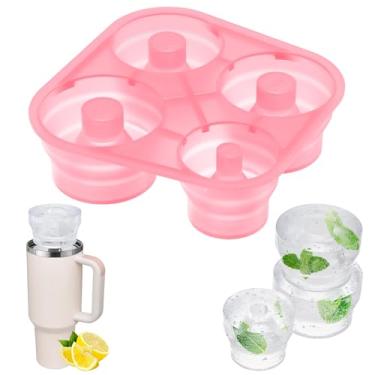 Imagem de AWINNER Acessório de silicone compatível com Stanley Cup 1,134 g, bandeja de cubos de gelo, compatível com copo, freezer, café, bebidas (rosa transparente)