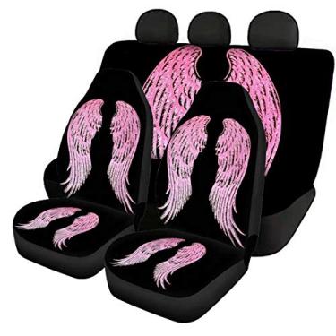 Imagem de GOSTONG Pink Angel Wing Conjunto de 5 capas para banco dianteiro de carro + capa para encosto traseiro, capa protetora de assento, tapete de almofada, antiderrapante, serve para a maioria dos carros SUV e caminhões para presente feminino