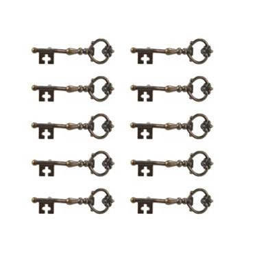 Imagem de 10 peças Vintage Key Shape Drawer Handles 5.27" Comprimento Puxadores Decorativos Puxadores Antigos para Caixa de Presente Jóias Caixa de Madeira Artesanato Baú(Bronze)