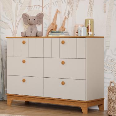 Imagem de Cômoda de Bebê 6 Gavetas MDF Liza Permobili - Off White/Nature