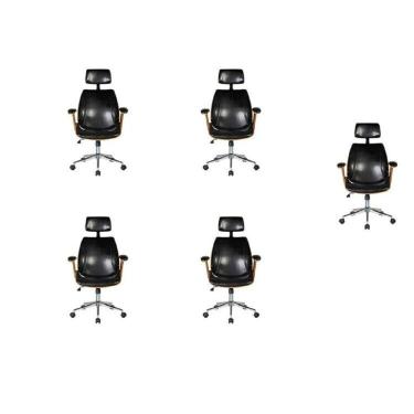 Imagem de Kit com 5 Cadeiras de Escritório Presidente Giratória com Apoio de Cabeça Office Lisboa Preto