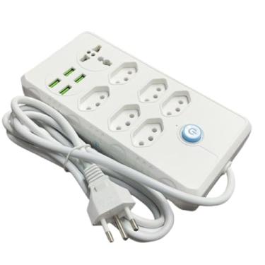 Imagem de Extensão Tomada, Régua de Energia com Usb, Filtro de Linha Tomada 10a, Bivolt 110/220v, 7 Tomadas 4 Porta Usb, Cabo de 3 Metros, Potência de 2500 W