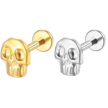 Imagem de Piercing Helix Conch Tragus Labret Titânio pvd Caveira 1.2x8 (Dourado)