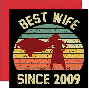 Imagem de Cartão de aniversário de 13 anos para esposa do marido - Best Wife Since 2009 - I Love You Gifts, Happy 13th Wedding Anniversary Cards for Partner, 145 mm x 145 mm para Thirteenth Anniversary