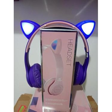 Imagem de Fone de ouvido gatinho Cat ear Headphone bluetooth (Azul/branco)