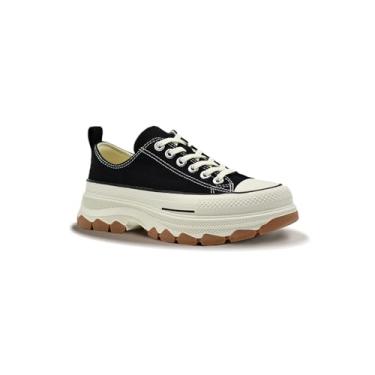 Imagem de Rebamima 2023 New Degisn Tênis feminino plataforma lona Fashione, Sapatilha Calçados, Preto, 38