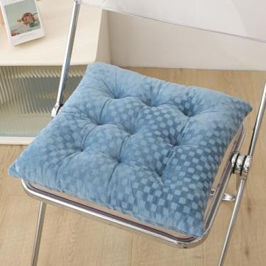 Imagem de GMWARDDF Almofada quadrada super macia de veludo cotelê durável com laços antiderrapante almofada para cadeira de escritório de cor sólida para cadeira de escritório para cadeira de mesa