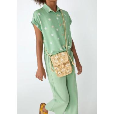 Imagem de Bolsa Infantil Menina Em Palha Estampa Margaridas - Hering, UNI, Bege
