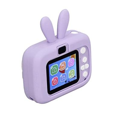 Imagem de Câmera Digital Infantil, 20 MP, Vídeo 1080 P, Reconhecimento Facial Inteligente de IA, 5 Jogos de Quebra-cabeça, Recursos de Carregamento USB Com Capa de Silicone (Roxo)