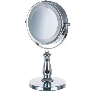 Imagem de Espelho de mesa de metal Dupla face com led e ampliação 29 cm - Bc Bor