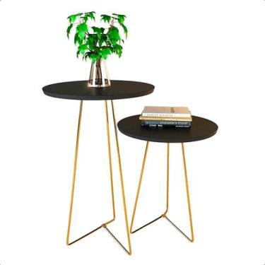 Imagem de Mesas Sala Para Apoio E Lateral  Pés Metal Dourado - Preto - RDS Metal