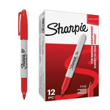 Imagem de Pincel Marcador Permanente Sharpie Ponta Fina 12 Unidades, Vermelho