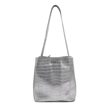 Imagem de Bolsa feminina em couro metalizado prata Ester - Zaia