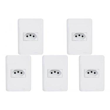 Imagem de Kit C/5 - Conjunto Perlex Aros 4X2 Branco Com Placa(1Toma...