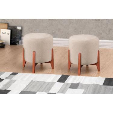 Imagem de Puff Banqueta Thor Luxo em Madeira Maciça Castellar Móbile, Bege Claro