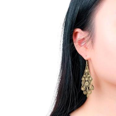 Imagem de Brinco Festa Feminino Delicado Mandala Dourado Arabesco - anjo da mamã