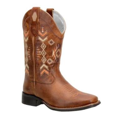 Imagem de Bota Texana Capelli Boots Feminina Couro Bordado Cano Médio, Marrom cl