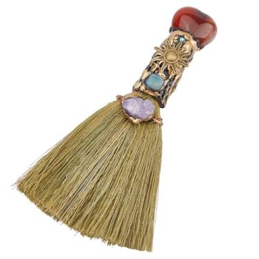 Imagem de GORGECRAFT Vassoura mágica de cornalina natural, mini vassoura, exibição de Halloween, decoração de bruxas, cristal de ametista sintética, vassoura, acessório para fantasia cosplay, festa, limpeza,