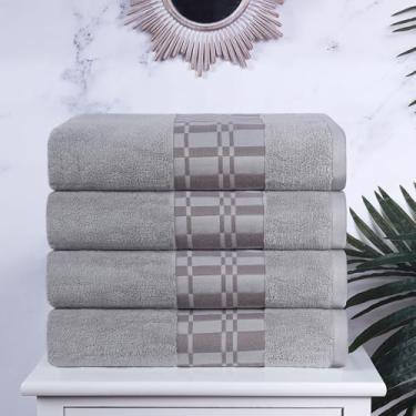 Imagem de Superior Larissa Conjunto de toalhas de banho de algodão, design geométrico, borda maquineta, toalhas de peso médio para banheiro, banho de hóspedes, spa, resort, hotel, Airbnb, essenciais para casa,