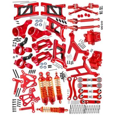 Imagem de RC Aluminum Metal Shocks&Drive Shaft Axles&Suspension Arms&Steering Block&Camber Links Toe Links&Gearbox&Body Posts Mount&Shock Tower Upgrades Parts for 1/18 LaTrax Teton Desert Prerunner,Red