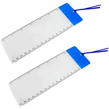 Imagem de SQXBK Marcador de livro com 2 peças de ampliação azul Fresnel com régua de 15 cm