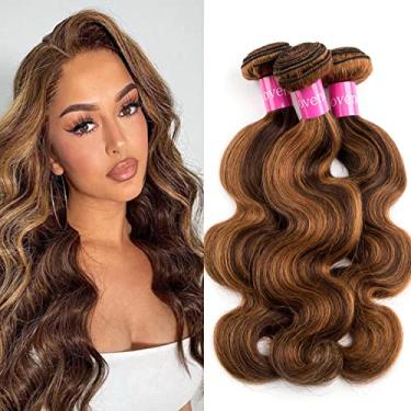 Imagem de Lovenea Ombre Highlight Pacotes de cabelo humano brasileiro ondulado 3 pacotes 20+22+60 cm 10a 100% cabelo humano brasileiro virgem cor piano 4/27 (20 22 24, P4/27)