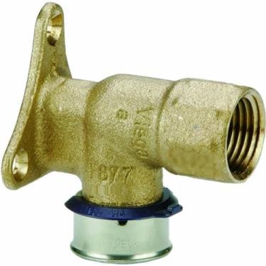 Imagem de Viega 84646 PureFlow Bronze PEX Press Fire Sprinkler Drop Ear Cotovelo e adaptador angular com fêmea 3/4 por 3/4 por 1/2 polegadas Pressione x fêmea NPT, pacote com 100