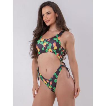 Imagem de Maiô Com Amarração Sem Bojo Costa Nua Estampado Moda Verão Piscina Pra