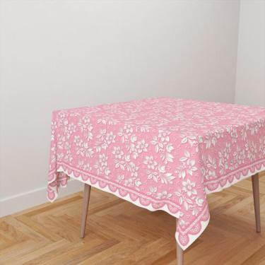 Imagem de Toalha De Mesa Quadrada 4 Lugares Tecido Oxford Rosa Flores TL18 - 140