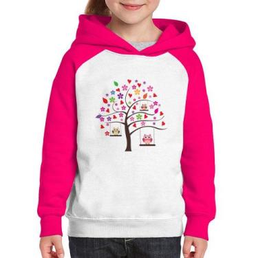 Imagem de Moletom Infantil Árvore Corujas - Foca na Moda, Branco, Rosa, 8
