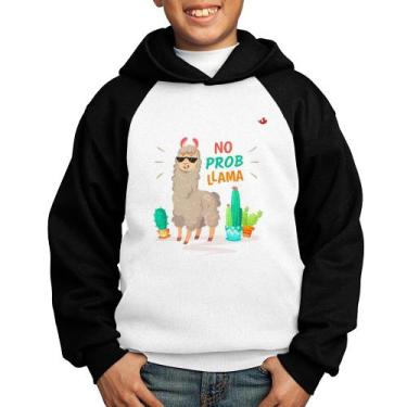 Imagem de Moletom Infantil No prob llama - Foca na Moda, Branco, Preto, 4