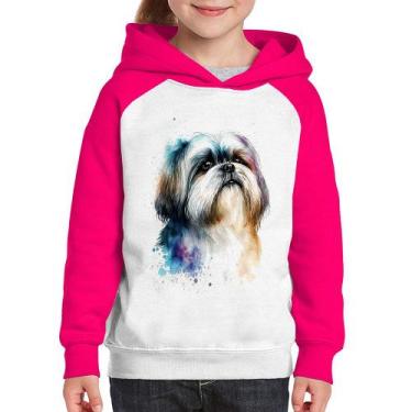 Imagem de Moletom Infantil Cachorro Shih Tzu Watercolor - Foca na Moda, Branco, 