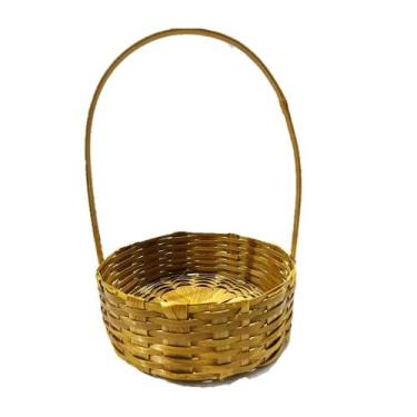 Imagem de Cesta De Bambu Redondo Com Alça Páscoa Decoração Arranjo Palha Cesto 4