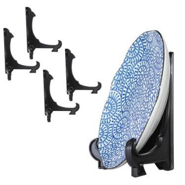 Imagem de Kit 4 Peças Suporte Para Pratos e Azulejos Preto 20cm - AC