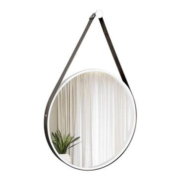 Imagem de Espelho Decorativo Adnet Branco Alça material sintético Preto 60 cm Re