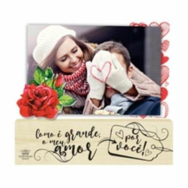 Imagem de Porta retrato madeirinha cru com imã como é grande meu amor. 16x18,5 -