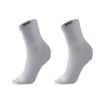 Imagem de Kit 12 Pares De Meias Masculina Atoalhada Esportiva, Branco  sport