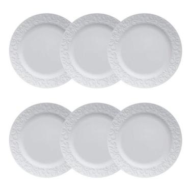 Imagem de Jogo 06 Pratos Rasos Jantar Tassel Relevo Arabesco Porcelana Germer - 
