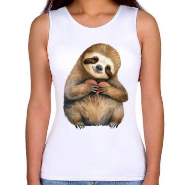 Imagem de Regata Feminina Bicho Preguiça Coração - Foca na Moda, Branco, GGG