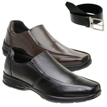 Imagem de Kit 2 Sapato Social Ortopédico Couro Legítimo Com Cinto Masculino - Gm